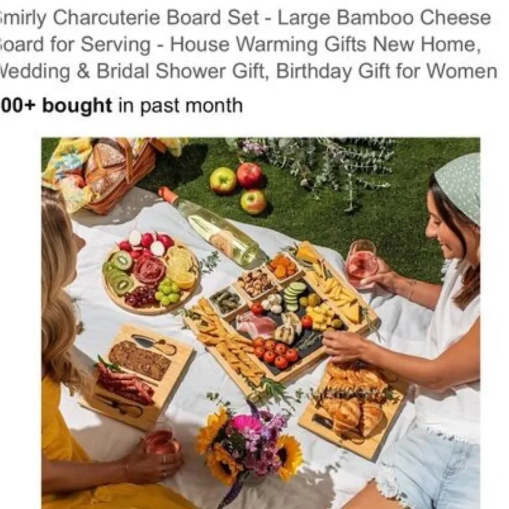 Large bamboo charcuterie board set with accessories